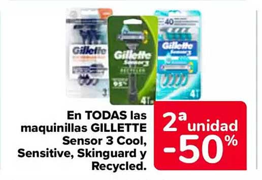 En TODAS las maquinillas GILLETTE Sensor 3 Cool, Sensitive, Skinguard y Recycled.