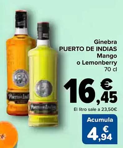 Ginebra PUERTO DE INDIAS Mango o Lemonberry