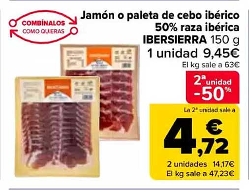 Jamón o paleta de cebo ibérico 50% raza ibérica IBERSIERRA