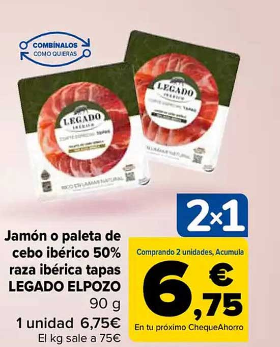 Jamón o paleta de cebo ibérico 50% raza ibérica tapas LEGADO ELPOZO