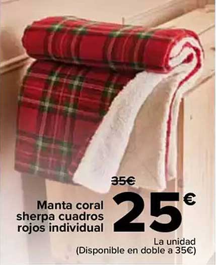 Manta coral sherpa cuadros rojos individual