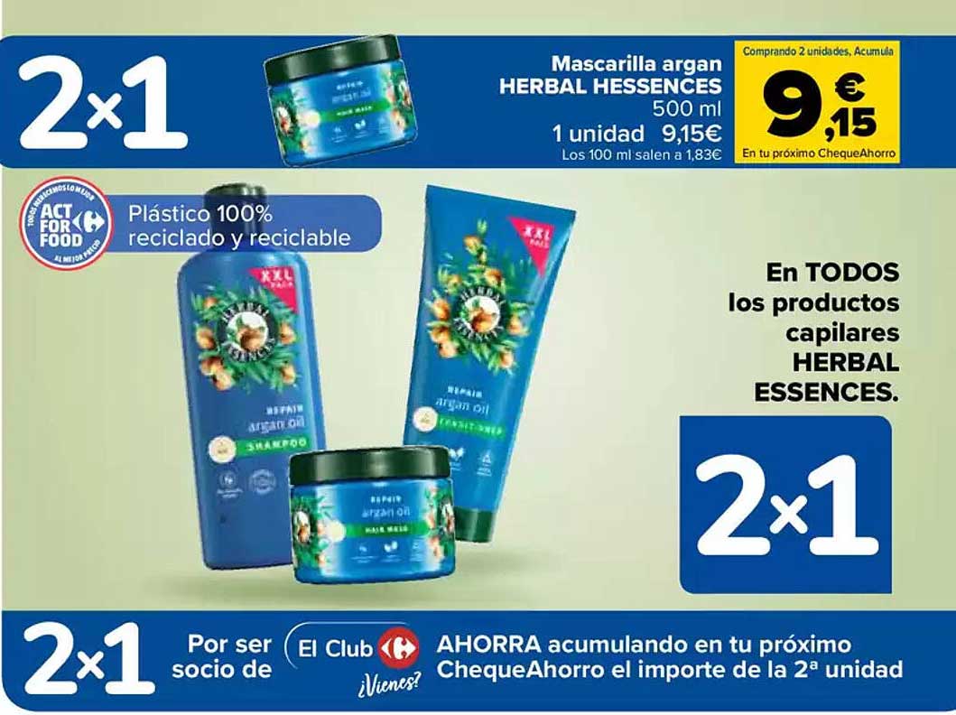 Mascarilla argan HERBAL ESSENCES