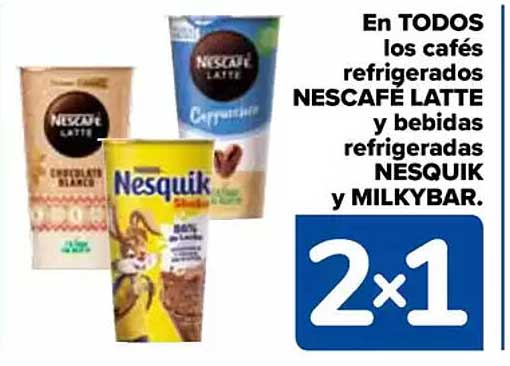 Nescafé Latte y bebidas refrigeradas Nesquik y Milkybar.