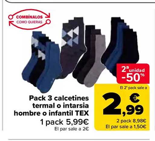 Pack 3 calcetines termal o intarsia hombre o infantil TEX