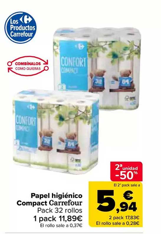 Papel higiénico Compact Carrefour