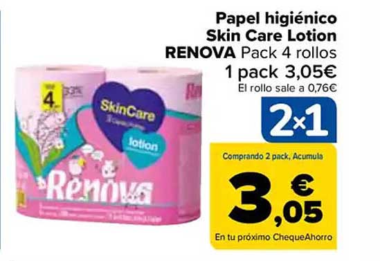 Papel higiénico Skin Care Lotion RENOVA Pack 4 rollos