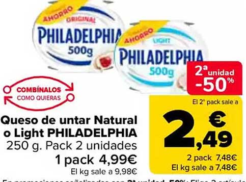 Queso de untar Natural o Light PHILADELPHIA