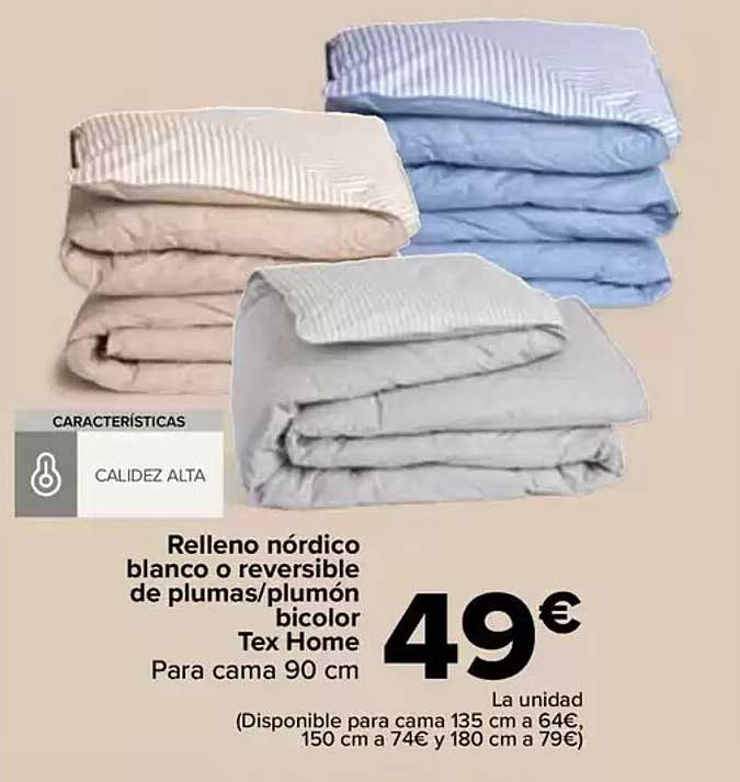 Relleno nórdico blanco o reversible de plumas/plumón bicolor Tex Home