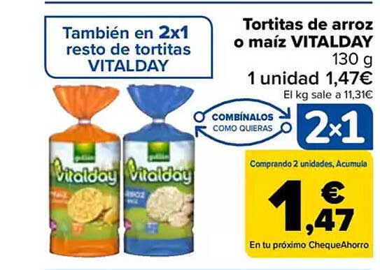 Tortitas de arroz o maíz VITALDAY