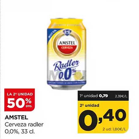 AMSTEL Cerveza radler 0,0%, 33 cl.