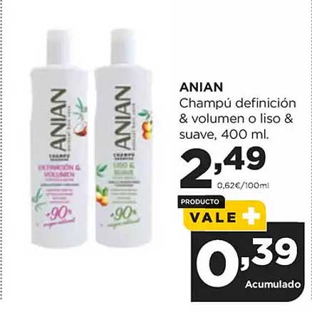 ANIAN Champú definición & volumen o liso & suave, 400 ml.