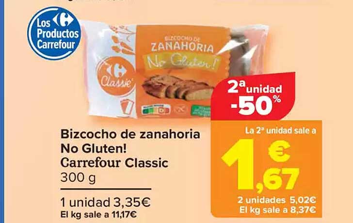 Bizcocho de zanahoria No Gluten! Carrefour Classic