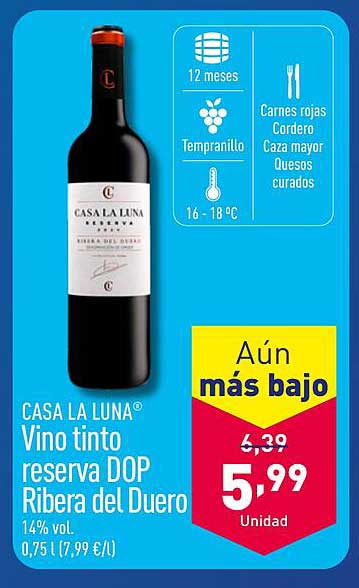 CASA LA LUNA® Vino tinto reserva DOP Ribera del Duero