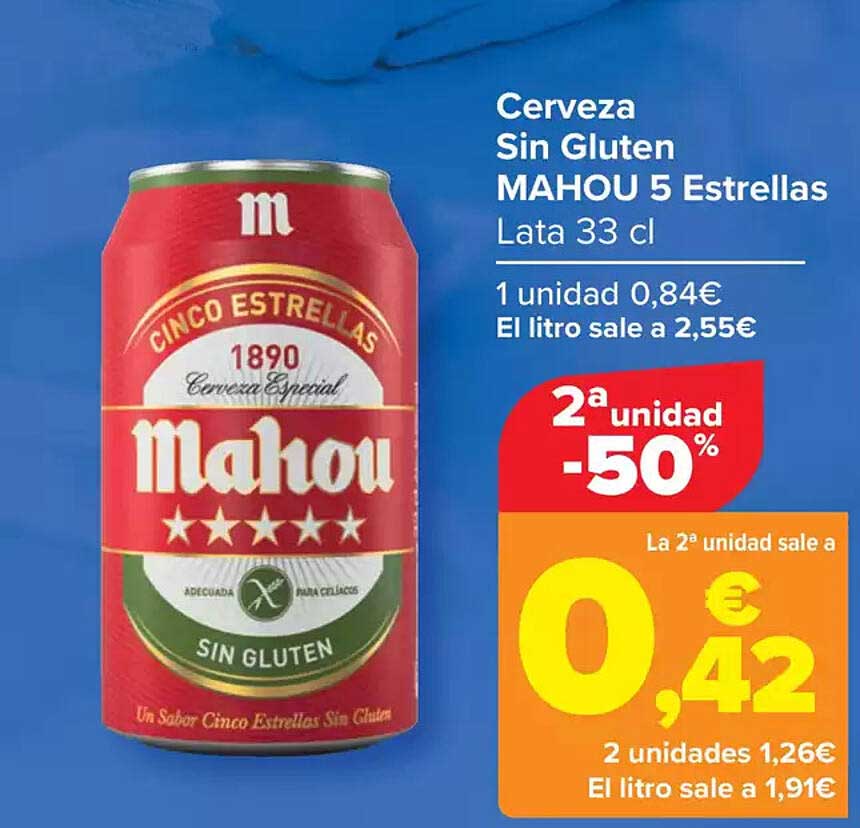 Cerveza Sin Gluten MAHOU 5 Estrellas