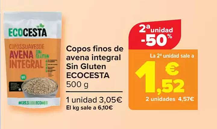 Copos finos de avena integral Sin Gluten ECOCESTA