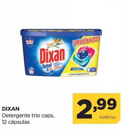 Dixan Total 3 en 1 Detergente trio caps, 12 cápsulas