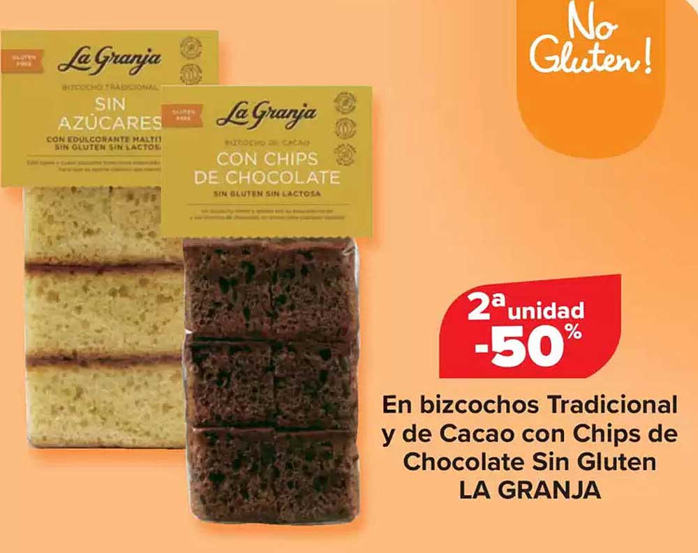 En bizcochos Tradicional y de Cacao con Chips de Chocolate Sin Gluten LA GRANJA