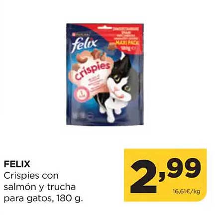 FELIX Crispies con salmón y trucha para gatos