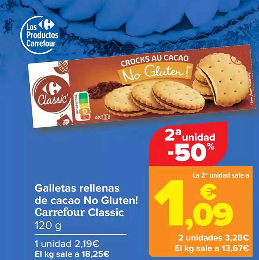 Galletas rellenas de cacao No Gluten! Carrefour Classic