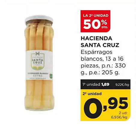 HACIENDASANTA CRUZ Espárragos blancos, 13 a 16 piezas