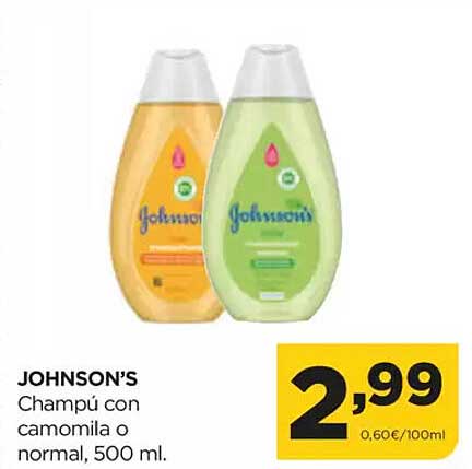 JOHNSON’S Champú con camomila o normal, 500 ml.