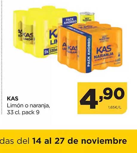 KAS Limón o naranja, 33 cl. pack 9