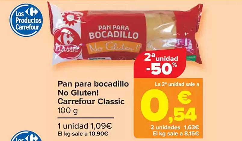 Pan para bocadillo No Gluten! Carrefour Classic