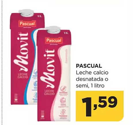 PASCUAL Leche calcio desnatada o semi, 1 litro