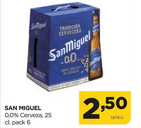 SAN MIGUEL 0,0% Cerveza, 25 cl. pack 6