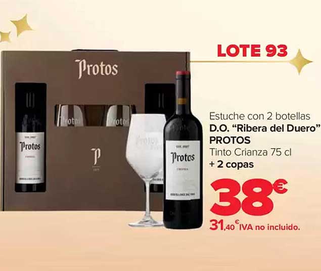 Estuche con 2 botellas D.O. “Ribera del Duero” PROTOS Tinto Crianza 75 cl + 2 copas