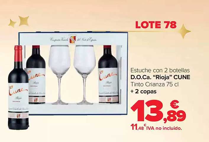 Estuche con 2 botellas D.O.Ca. “Rioja” CUNE Tinto Crianza 75 cl + 2 copas