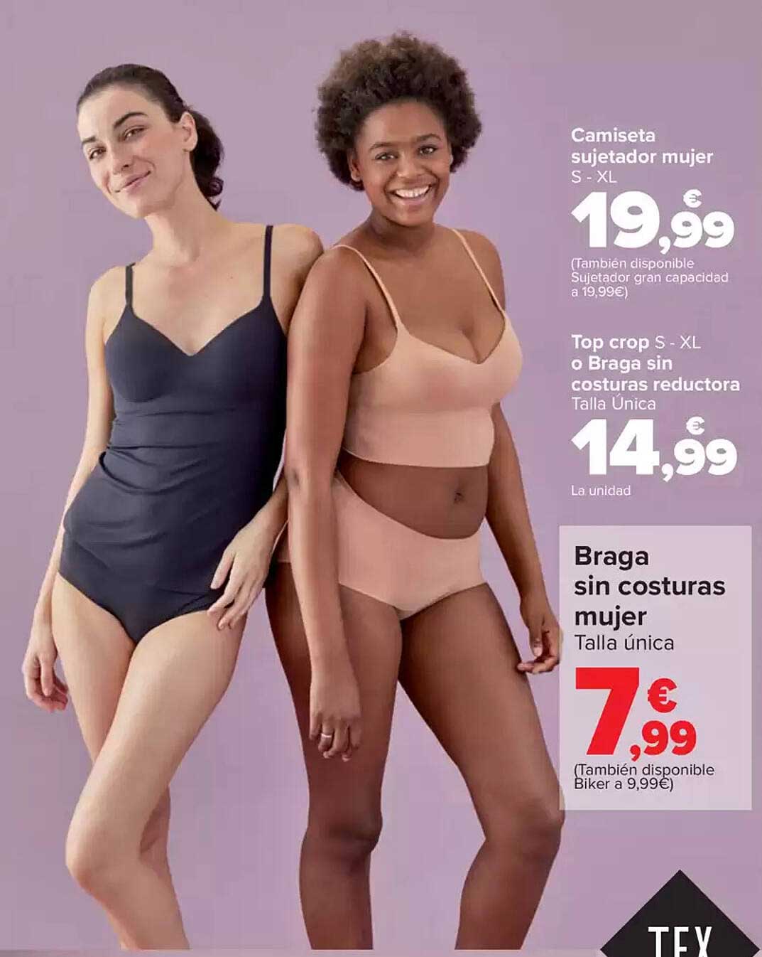 Camiseta sujetador mujer  
Top crop S - XL o Braga sin costuras reductora Talla Única  
Braga sin costuras mujer Talla única  