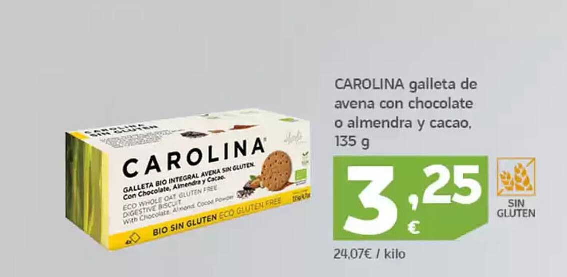 CAROLINA galleta de avena con chocolate o almendra y cacao