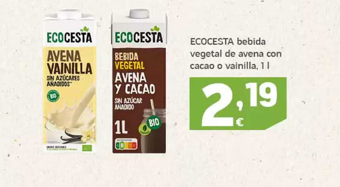 ECOCESTA bebida vegetal de avena con cacao o vainilla, 1 l