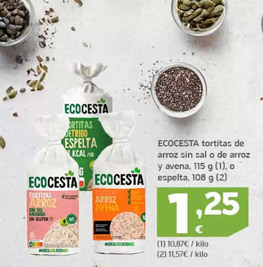 ECOCESTA tortitas de arroz sin sal o de arroz y avena