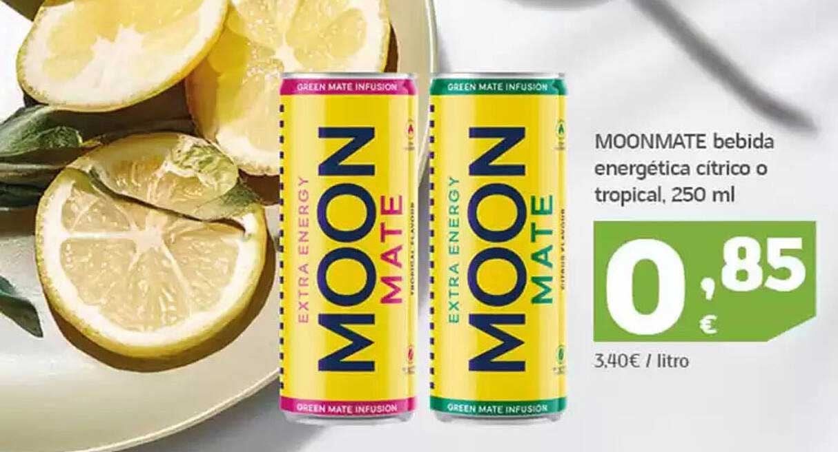 MOONMATE bebida energética cítrico o tropical, 250 ml