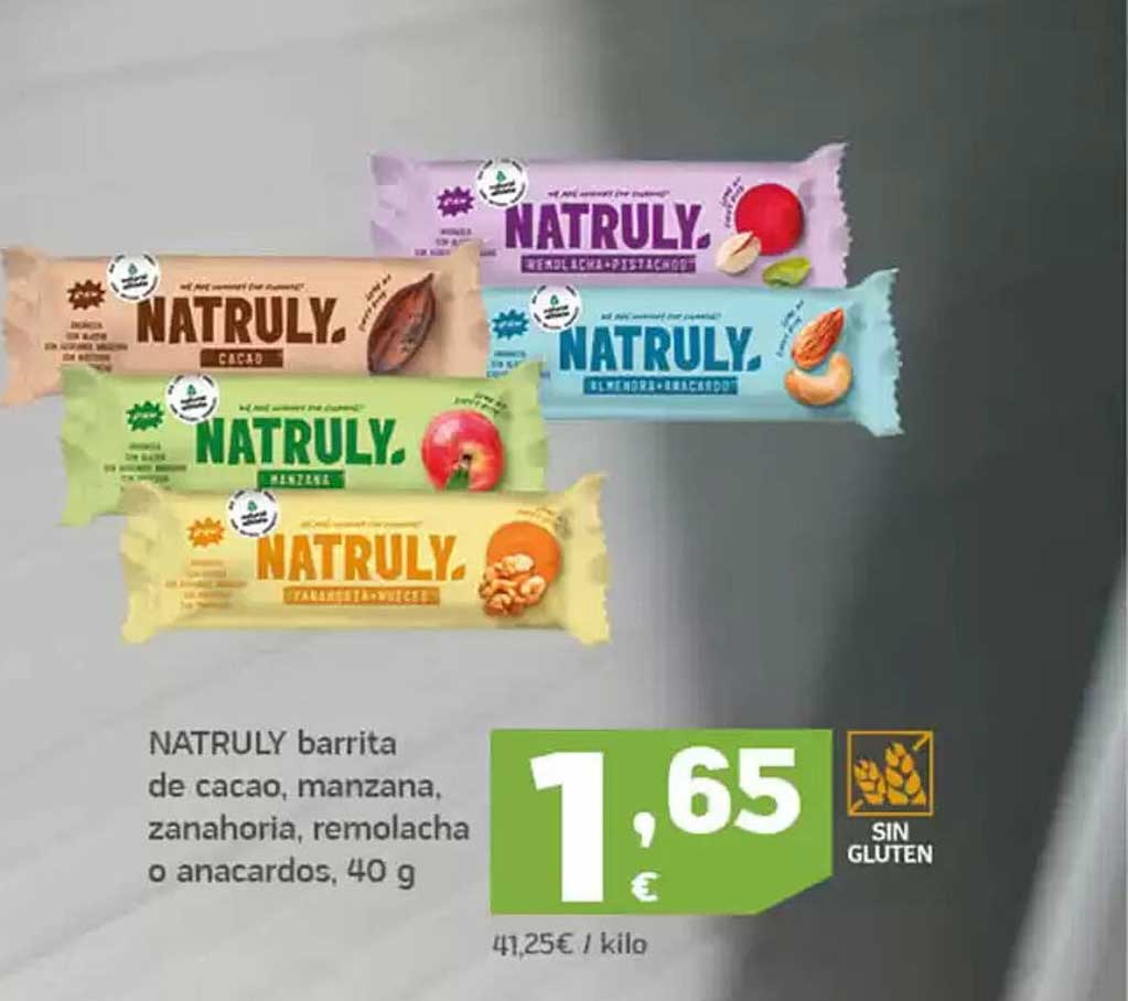 NATRULY barrita de cacao, manzana, zanahoria, remolacha o anacardos, 40 g