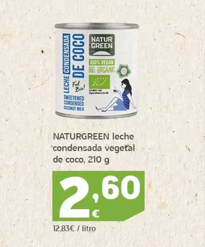 NATURGREEN leche condensada vegetal de coco, 210 g