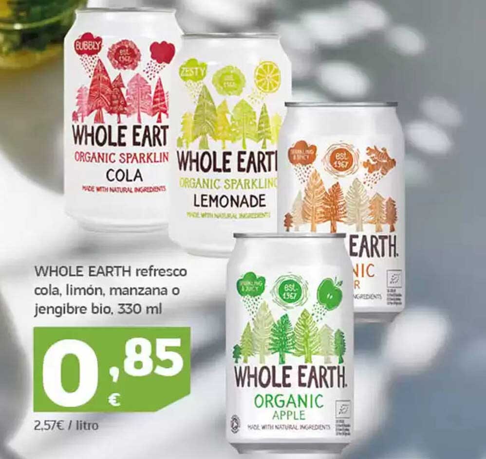 WHOLE EARTH refresco cola, limón, manzana o jengibre bio