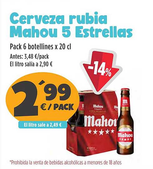 Cerveza rubia Mahou 5 Estrellas