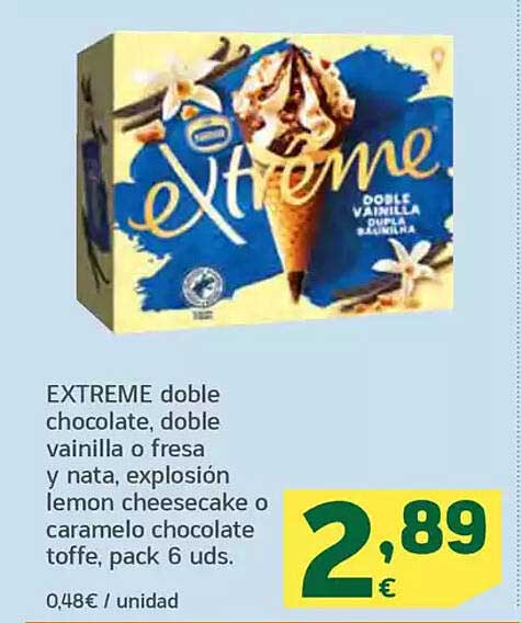 EXTREME doble chocolate, doble vainilla o fresa y nata, explosión lemon cheesecake o caramelo chocolate toffe, pack 6 uds.