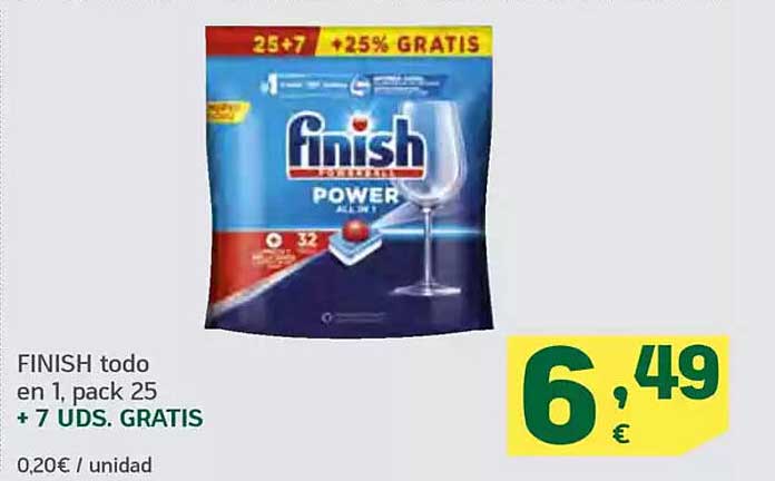 FINISH todo en 1, pack 25 + 7 UDS. GRATIS