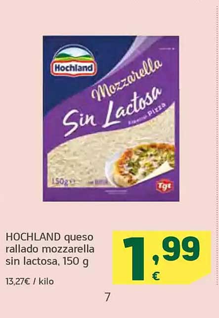 Hochland queso rallado mozzarella sin lactosa