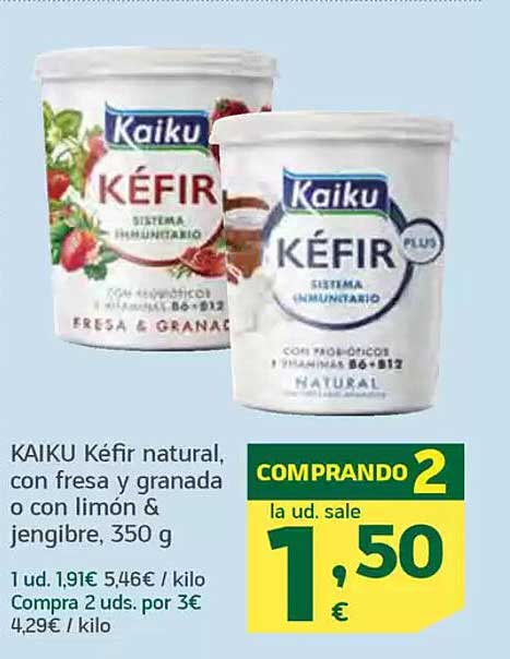 KAIKU Kéfir natural, con fresa y granada o con limón & jengibre