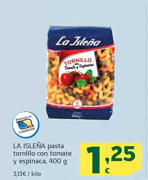 LA ISLEÑA pasta tornillo con tomate y espinaca