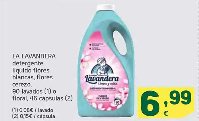 LA LAVANDERA detergente líquido flores blancas, flores cerezo, 90 lavados o floral, 46 cápsulas