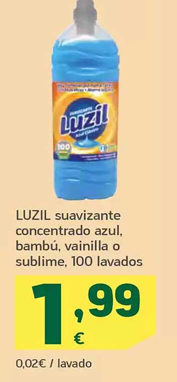 LUZIL suavizante concentrado azul, bambú, vainilla o sublime, 100 lavados