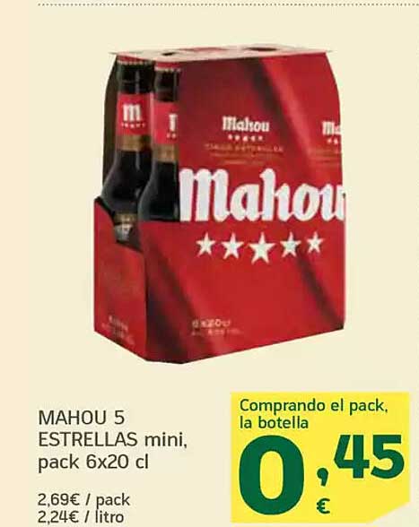 MAHOU 5 ESTRELLAS mini, pack 6x20 cl