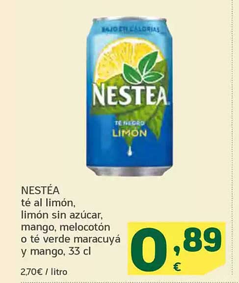 NESTÉA té al limón, limón sin azúcar, mango, melocotón o té verde maracuyá y mango, 33 cl