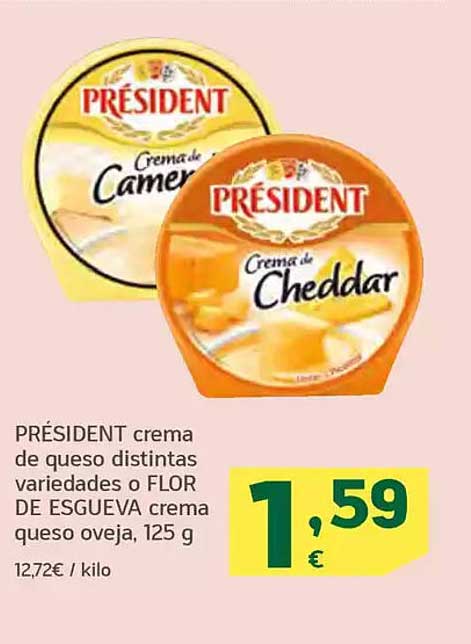 PRESIDENT crema de queso distintas variedades o FLOR DE ESGUEVA crema queso oveja, 125 g